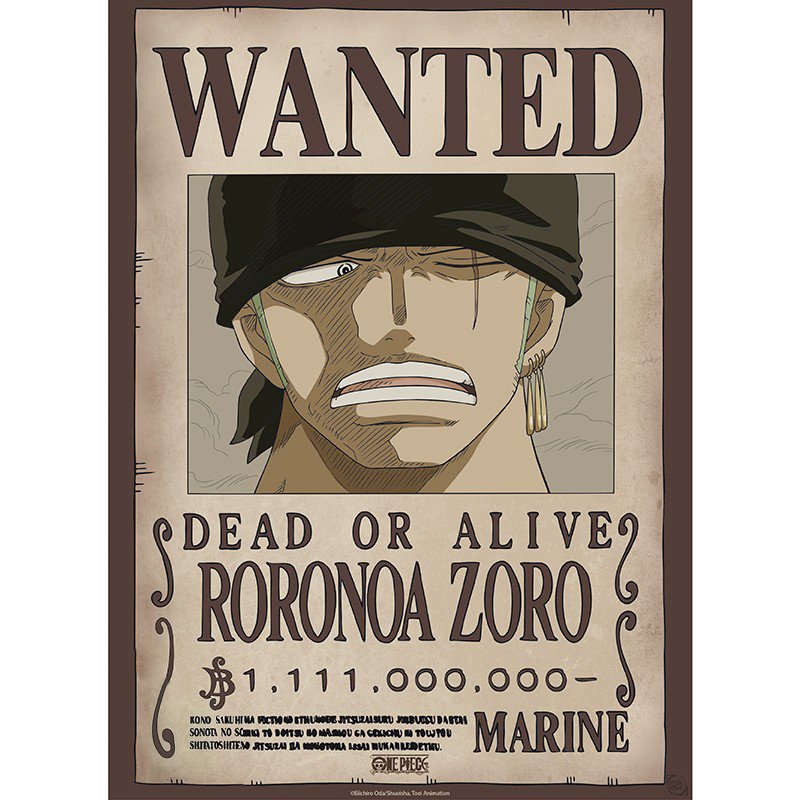One Piece Plakat 52 x 38 cm Wanted Zoro Wano - Supernerds