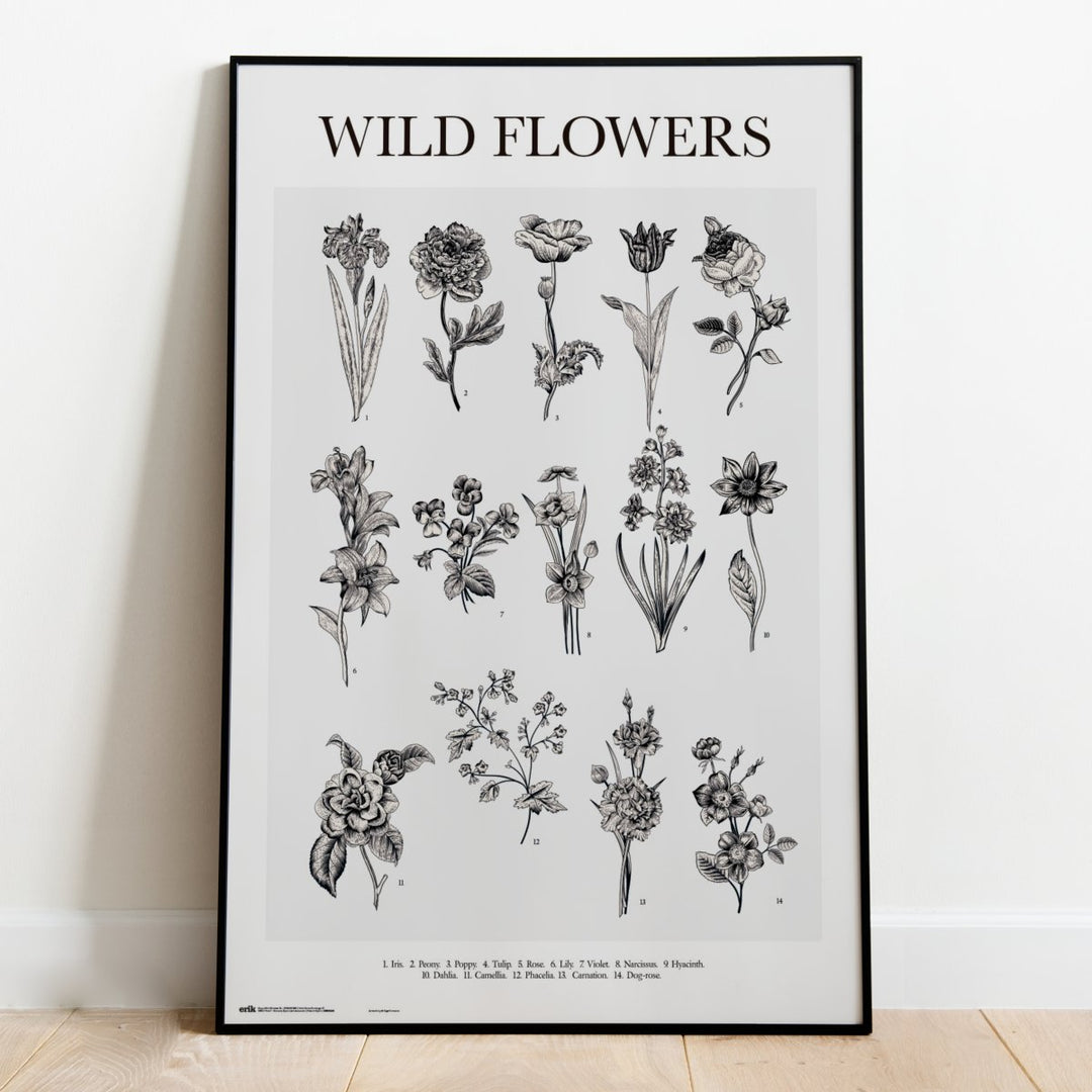 Ville Blomster Sort Hvit Plakat - Supernerds